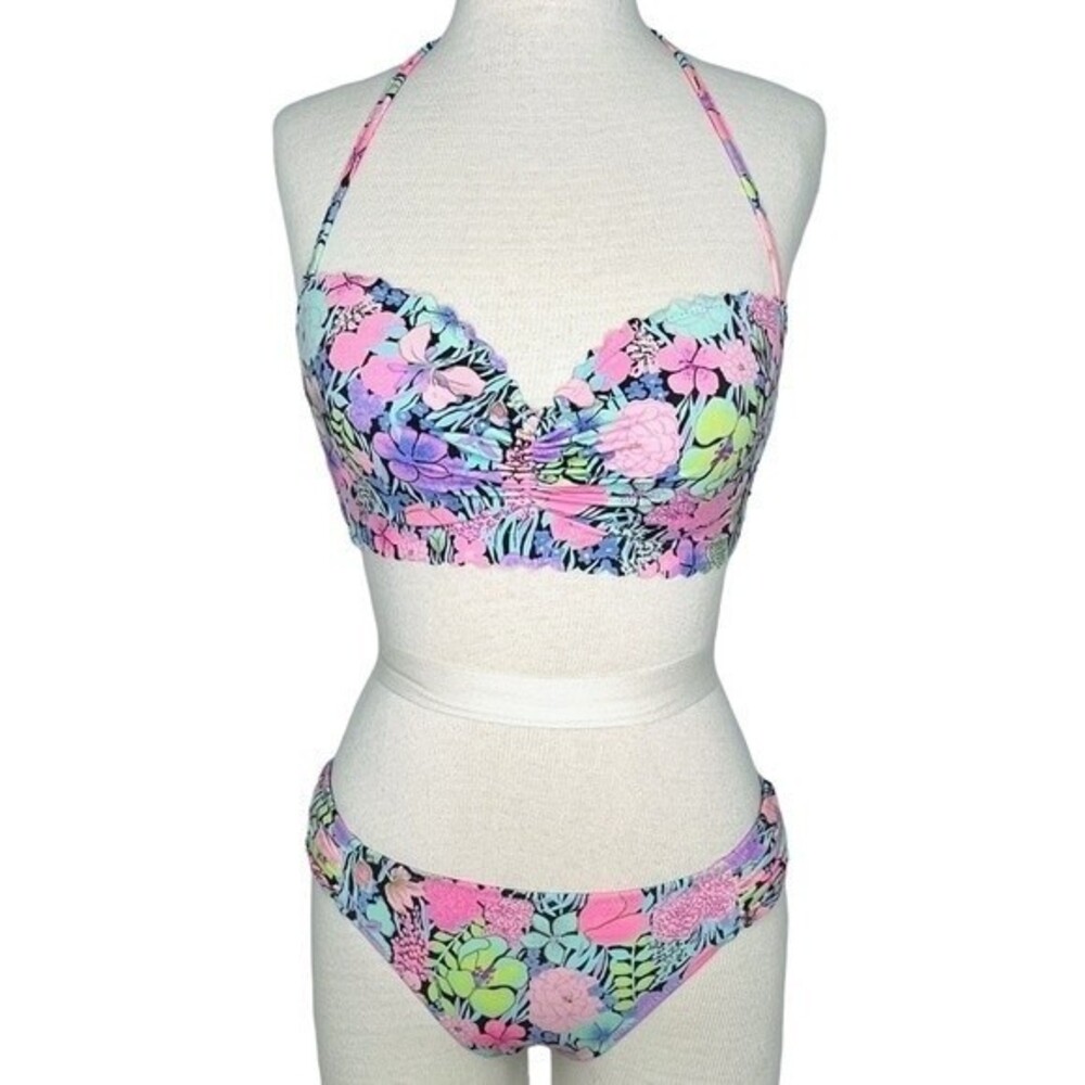 Victoria’s Secret Floral Bikini sz 34B & S * Underwire Halter Top & Bottom